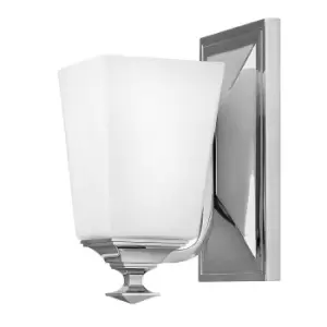 image of IP44 Wall Light Tapered Square Etched Glass Shade Polished Chrome LED G9 3.5W