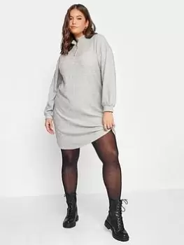 Image of Yours Yours Soft Touch Rib Half Zip Midi Dress, Grey, Size 18, Women