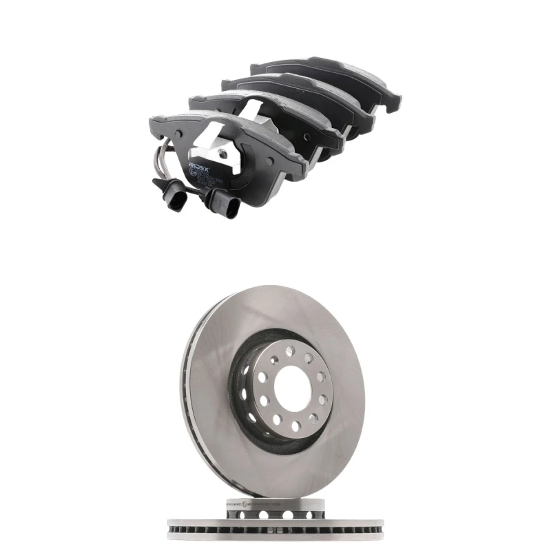 Image of RIDEX 3405B2789 Brake disc and pads set Front Axle, Brake Disc Type: Vented, incl. wear warning contact Brake Set,disc brakes (3405)