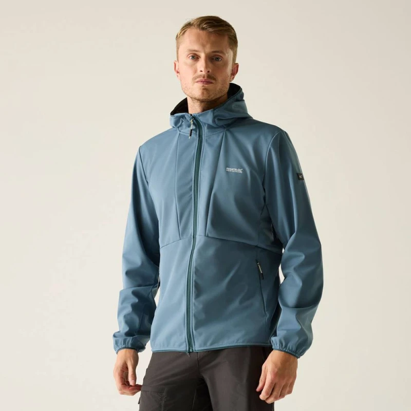Image of Regatta Mens Tredmoor Water-Resistant Hooded Softshell Jacket in Mid Blue Size: Medium Mid Blue Male M