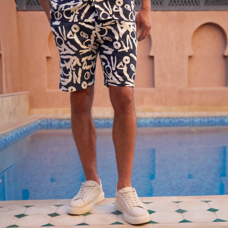 Image of Threadbare 'Tangdale' Abstract Print Shorts Navy male