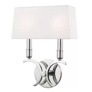 image of Gwen 2 Light Small Wall Sconce Polished Nickel, Faux Silk