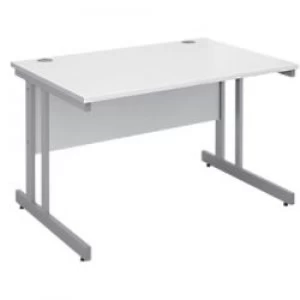 image of Rectangular Straight Desk with White MFC Top and Silver Frame Cantilever Legs Momento 1200 x 800 x 725 mm