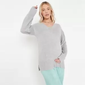 image of Missguided Maternity V Neck Jumper - Grey