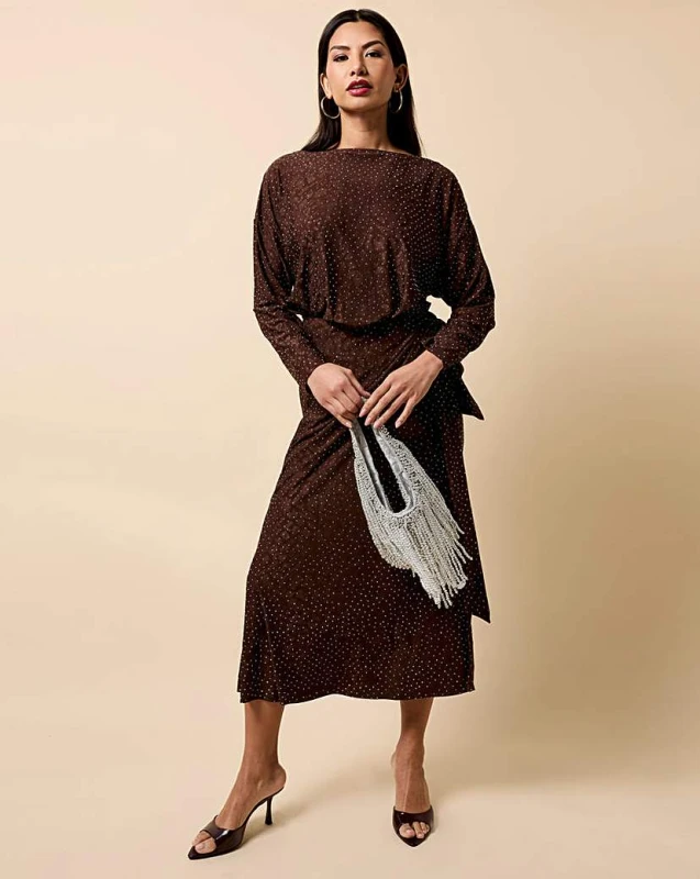 Image of Little Mistress Little Mistress Chocolate Midaxi Dress Chocolate - Little Mistress - Size: 8 Chocolate Female 8 RF79101