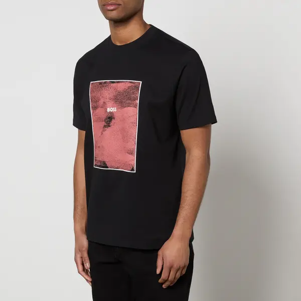 Image of BOSS Orange Kalt Graphic-Print Cotton-Jersey T-Shirt - XL Black Tops male 50518900-001 XL