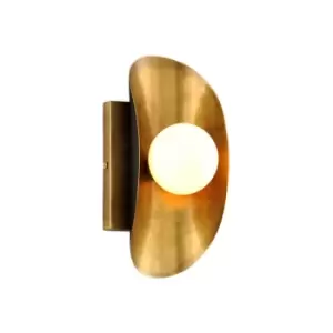 image of Hopper 1 Light Wall Sconce Vintage Brass Bronze Accents, Glass