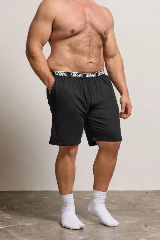 Image of BadRhino Mens Lounge Shorts in Black Size: Large Black Male L