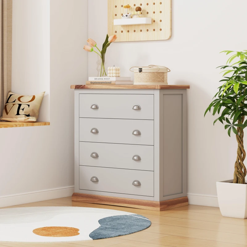 Image of Cabinet Bits Bomporto 4 Drawer Chest of Drawers Chrome Cup Handle in Light Grey Light Grey Unisex
