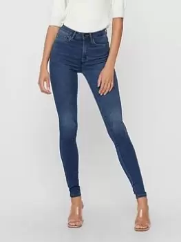 Image of Only High Waisted Skinny Jeans - Blue Size L, Inside Leg 30, Women