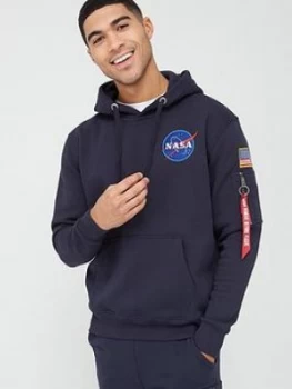 image of Alpha Industries Space Shuttle & Back Print Overhead Hoodie - Blue Size M Men