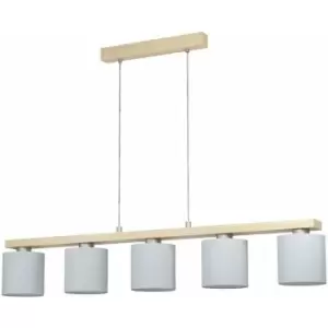Image of Pendant Light Colour Satin Nickel Brown Shade White Fabric Bulb E27 5x28W