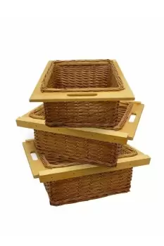 image of 3 x Pull Out Wicker Kitchen Baskets 500mm