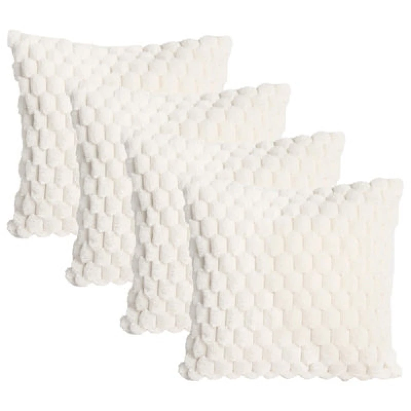 Image of OHS OHS 4 Pack Waffle Faux Fur Cushion Covers - 45 x 45cm in Cream Size: 45cm x 45cm Cream 45cm x 45cm Unisex 5027434212460