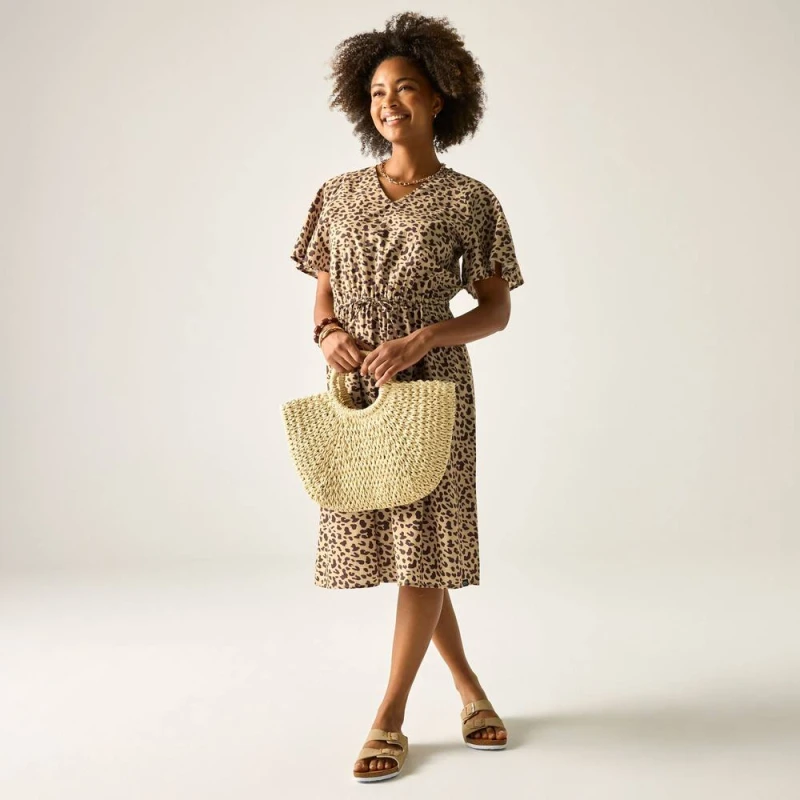 Image of Regatta Womens Elona Cotton V-Neck Dress in Tan Size: 10 Tan Female 10