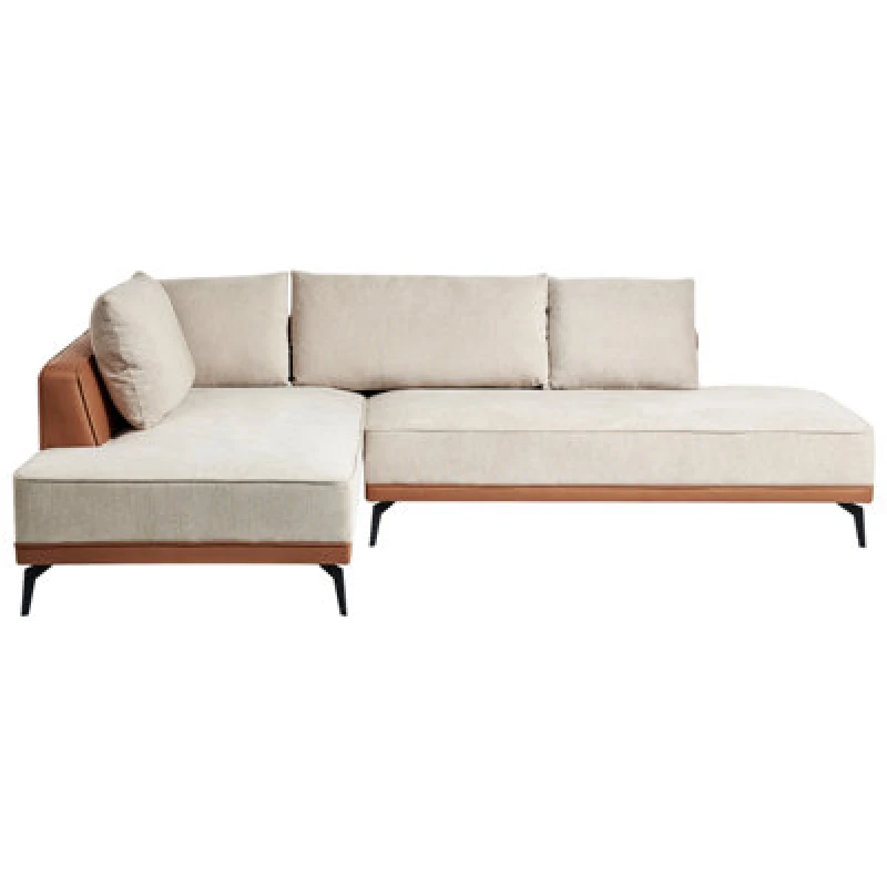 Image of Beliani Corner Sofa 3 Seater Myken Fabric Light Beige Right Hand