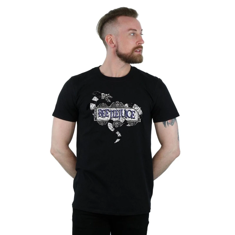 Image of Beetlejuice Beetlejuice Men Sandworm Logo T-Shirt in Black Size: 3X-Large Black XXXL Male 5057245902311