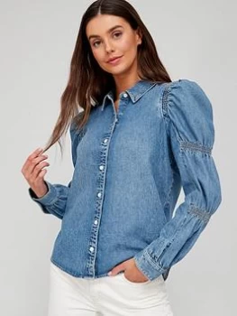Image of Levis Puff Sleeve Sustainable Denim Blouse - Blue Size M, Women