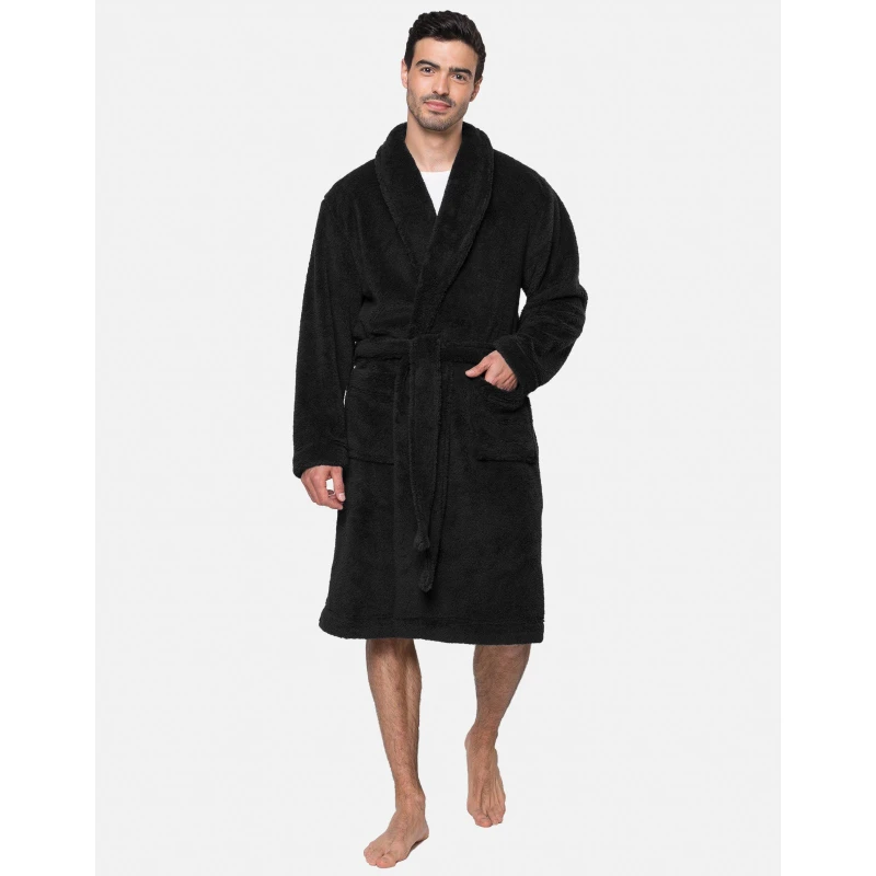 Image of Threadbare Threadbare Men Borg Dressing Gown in Black Size: Small/Large Black S/M Male 7625915205185