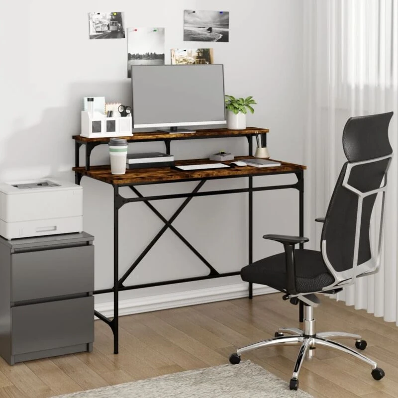 Image of VIDAXL Vidaxl - Desk Smoked Oak 100x50x90cm Engineered Wood and Iron 8720845742010