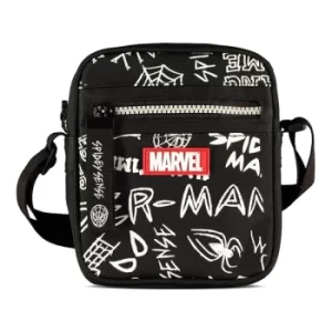 image of MARVEL COMICS Graffiti All-over Print Flat Shoulder Bag, Unisex, Black (LB217658MVL)