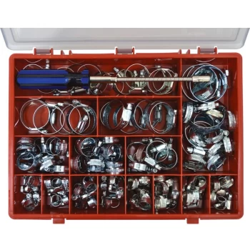 Image of Assorted Zinc Plated Hose Clips 140PC + Flexdriver - Matlock