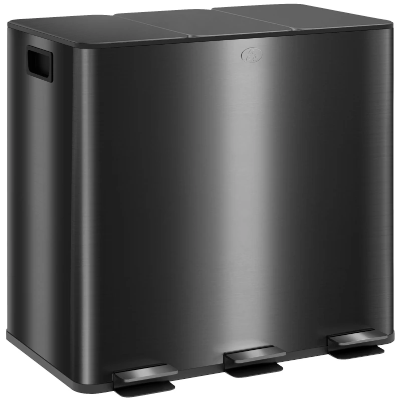 Image of HOMCOM 3 x 15L Triple Kitchen Bin Pedal Bin for Recycling and Waste, Black Black