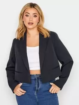 image of Yours Cropped Blazer Navy, Size 14, Women