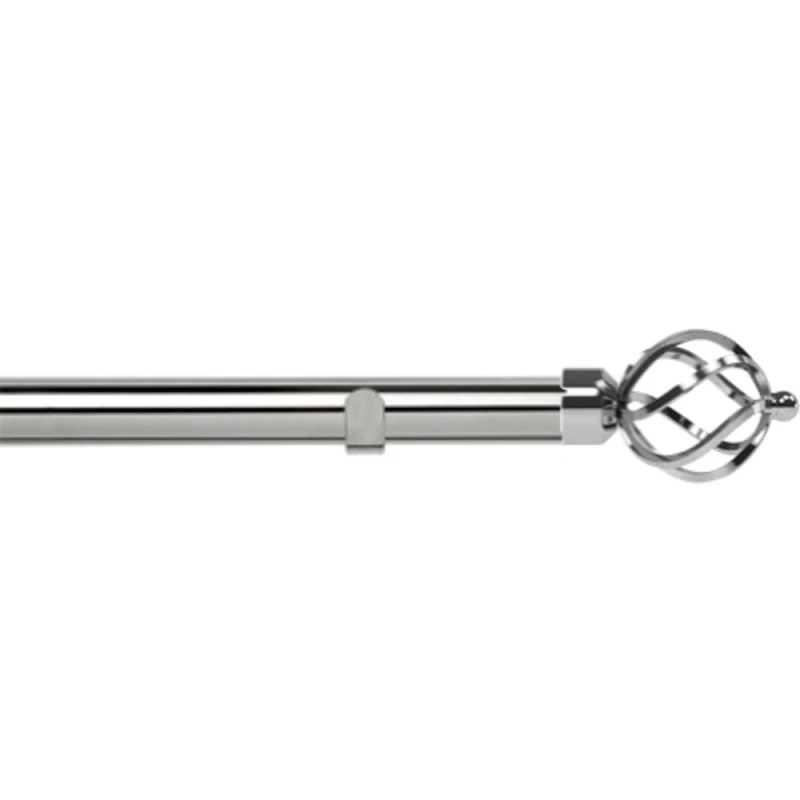 Image of New Edge Blinds 28mm Fixed Length Metal Eyelet Curtain Pole Set - Cage Finial in Metallic Silver Size: 170cm Metallic Silver Unisex 170 cm