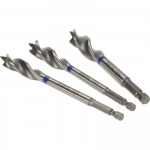 image of Irwin 3 Piece Blue Groove Nail Biteing Power Wood Drill Bit Set