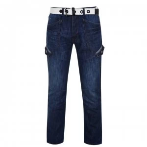 image of Airwalk Belted Cargo Jeans Mens - Mid Wash