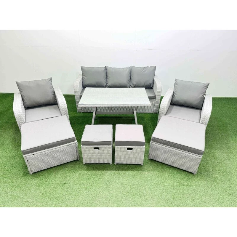 Image of Fimous 9-seater Patio Rectangular Table Sofa Set with 4 Stools Light Grey Light Grey Unisex