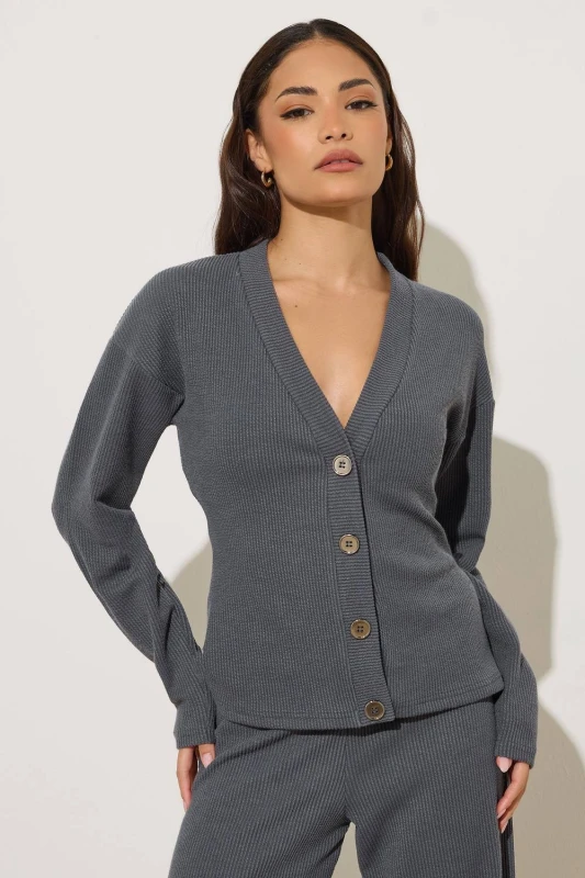 Image of PixieGirl Womens Petite Textured Cardigan in Charcoal Size: 8 Charcoal Female 8