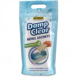 image of Kilrock 500g Damp Clear Refill Sachets 2 Pack Plastic, Calcium chloride flakes