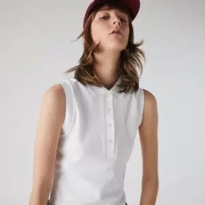 image of Womens Lacoste Slim fit Sleeveless Cotton Pique Polo Shirt Size 10 White