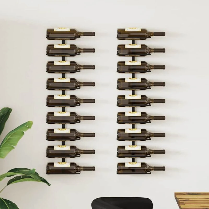 Image of VIDAXL Wall-mounted Wine Racks for 18 Bottles 2 pcs Black Iron Vidaxl 8719883979007