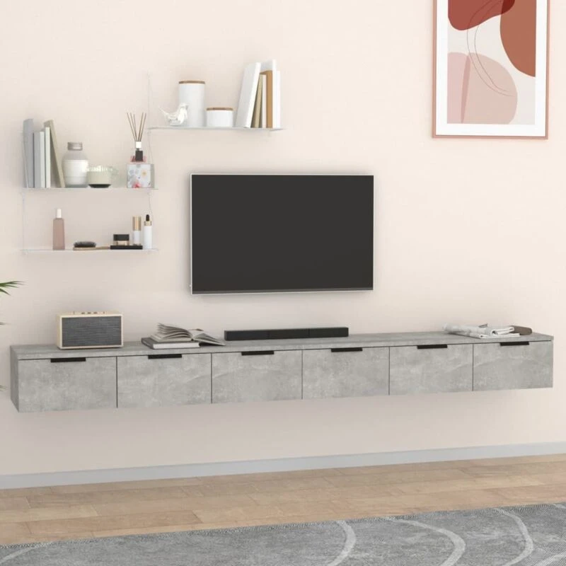 Image of Vidaxl Wall Cabinets 2 Pcs Concrete Grey 102X30X20 Cm Engineered Wood, Grey 3115903