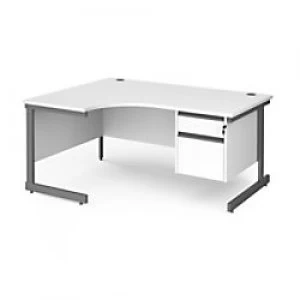 image of Dams International Left Hand Ergonomic Desk with 2 Lockable Drawers Pedestal and White MFC Top with Graphite Frame Cantilever Legs Contract 25 1600 x