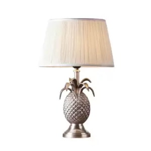 Image of Table Lamp Pewter Plate & Vintage White Silk 60W E27 GLS Base & Shade
