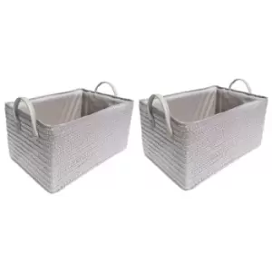 Topfurnishing - Neon Bright Colours Toys Baby Nursery Organiser Cupboard Storage Basket + Handle Hamper basket [Light Grey,Set of 2 Medium] - Light