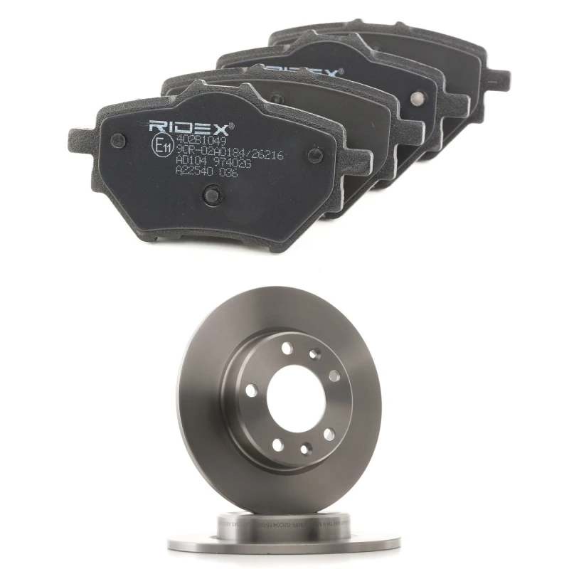 Image of RIDEX 3405B2174 Brake disc and pads set Rear Axle, Brake Disc Type: Solid, not prepared for wear warning indicator Brake Set,disc brakes (3405)