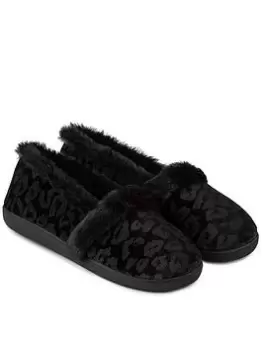 image of TOTES Animal Velour Full Back Slipper With 360 Comfort,Memory Foam & Pillowstep, Black, Size 5, Women