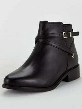 Dune London Wide Fit Peper Chain Trim Ankle Boots - Black Leather, Size 4, Women