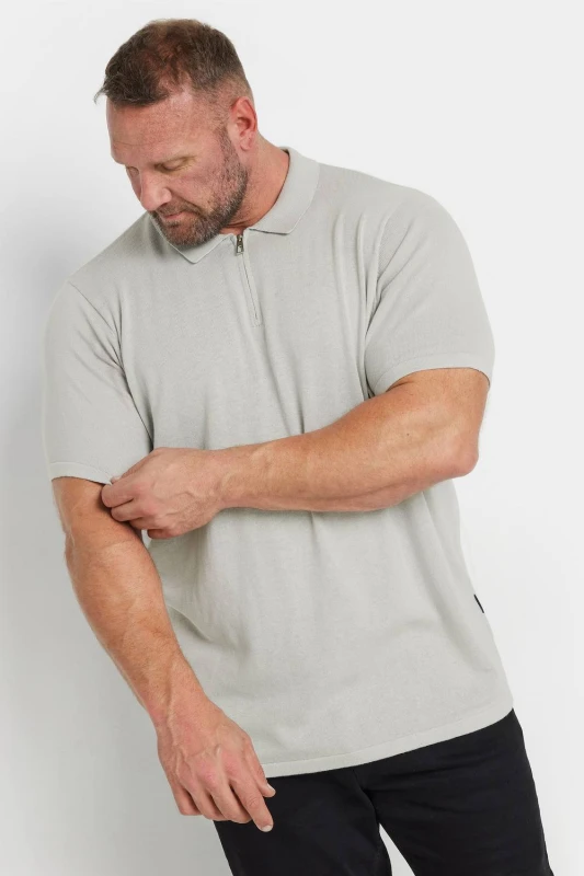 Image of BadRhino BadRhino Men Knitted Short Sleeve Zip Polo Shirt in Grey Size: X-Large Grey 1XL Male 5063111862054