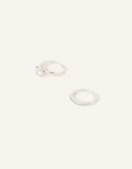 image of Accessorize Womens Sterling Silver-Plated Solitaire Rings Set of Two White, Size: M