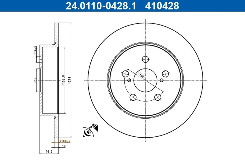 Image of Brake disc ATE 24.0110-0428.1