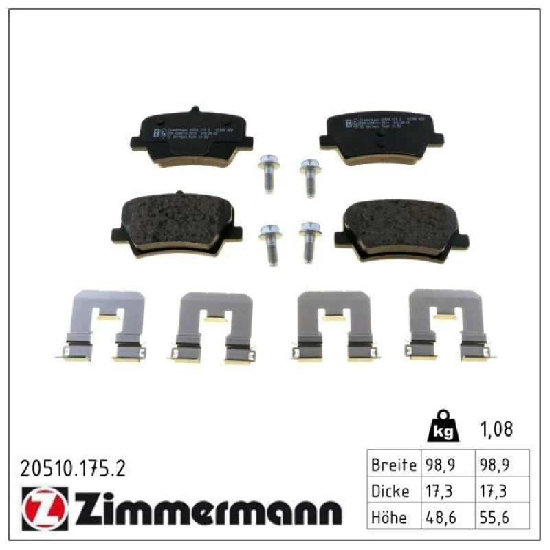 Image of ZIMMERMANN Brake pad set ZIMMERMANN 20510.175.2
