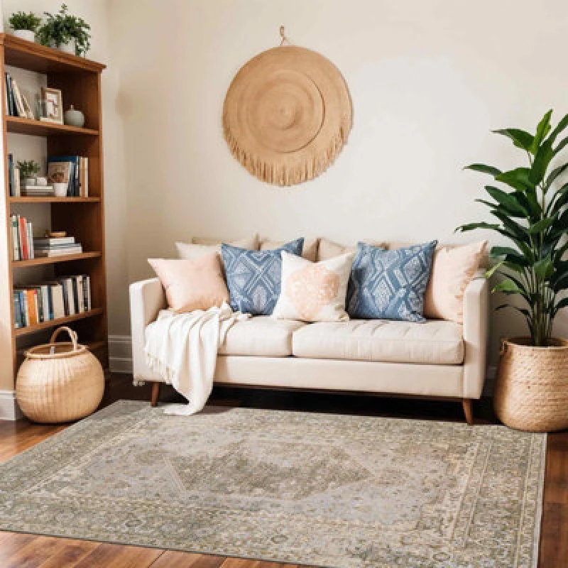 Image of Livabliss Machine Washable Traditionnal Boho Camel Boka Area Rug 160 X 213cm - Easy Care, Non Shedding, Ideal For Living Room & Bedroom