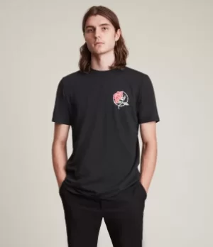 Image of AllSaints Mens Nurose Brace Crew T-Shirt, Jet Black, Size: M