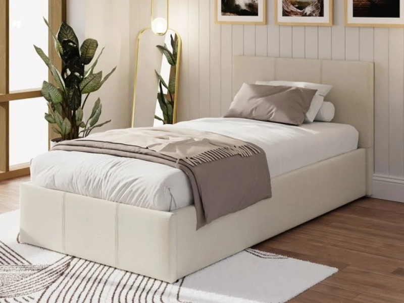 Image of GFW Ecuador 3ft Single Natural Hopsack Fabric End Lift Ottoman Bed Frame
